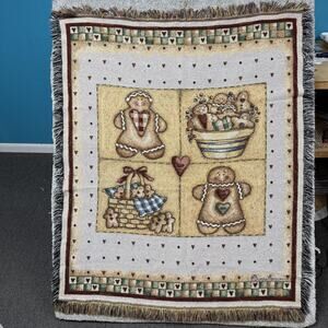 Vintage Dianna Marcum Gingerbread Throw Blanket 57x48 Primitive Country Folk Art